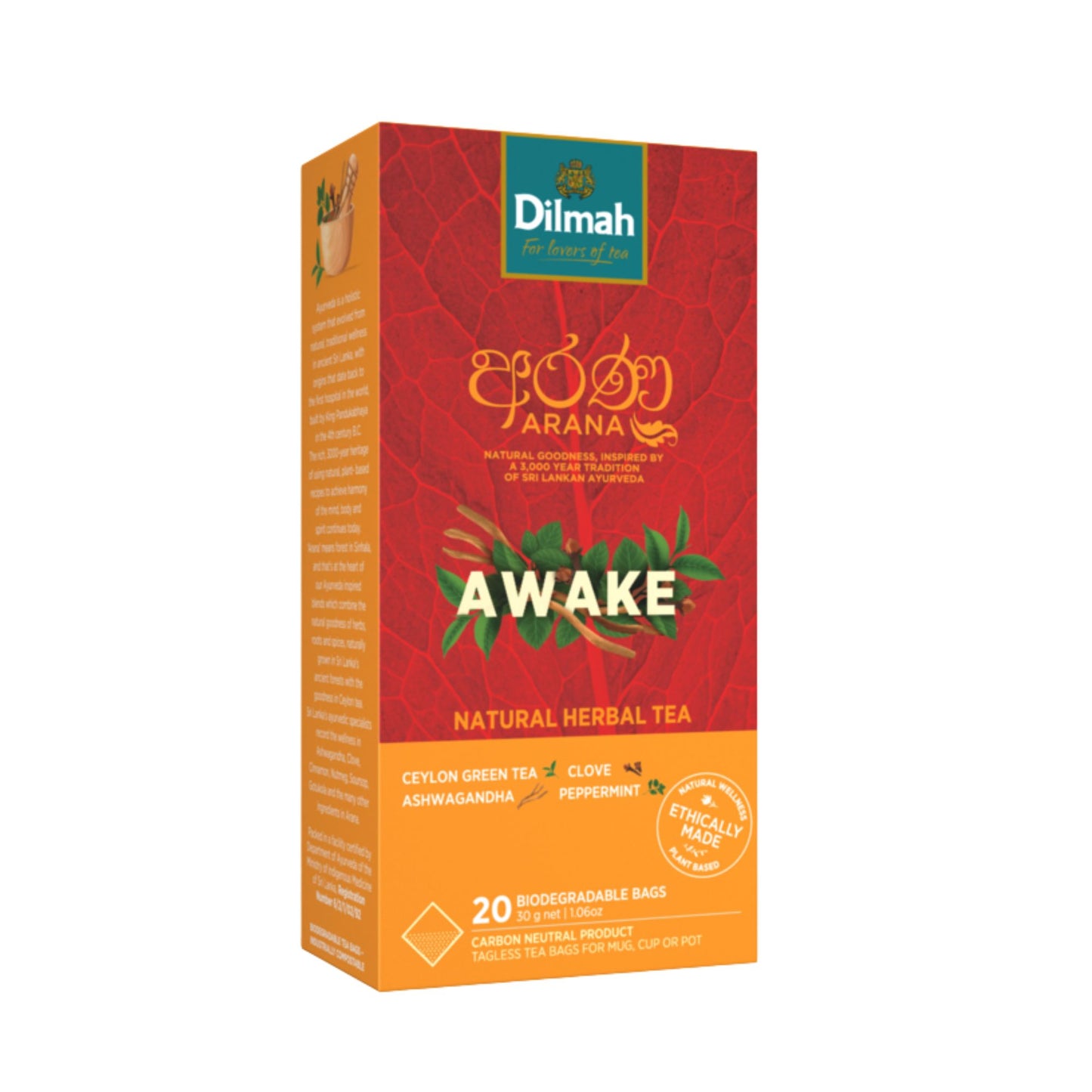 Dilmah Arana Awake 天然草本绿茶(20 个无标签茶包)