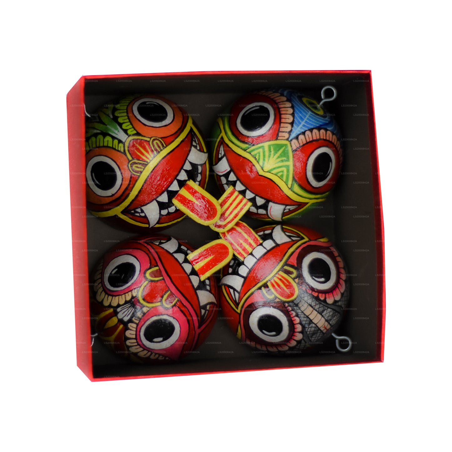 涂在椰壳上的斯里兰卡传统罗刹面具（Mayura、Maru、Agni、Naga）（4 件装）