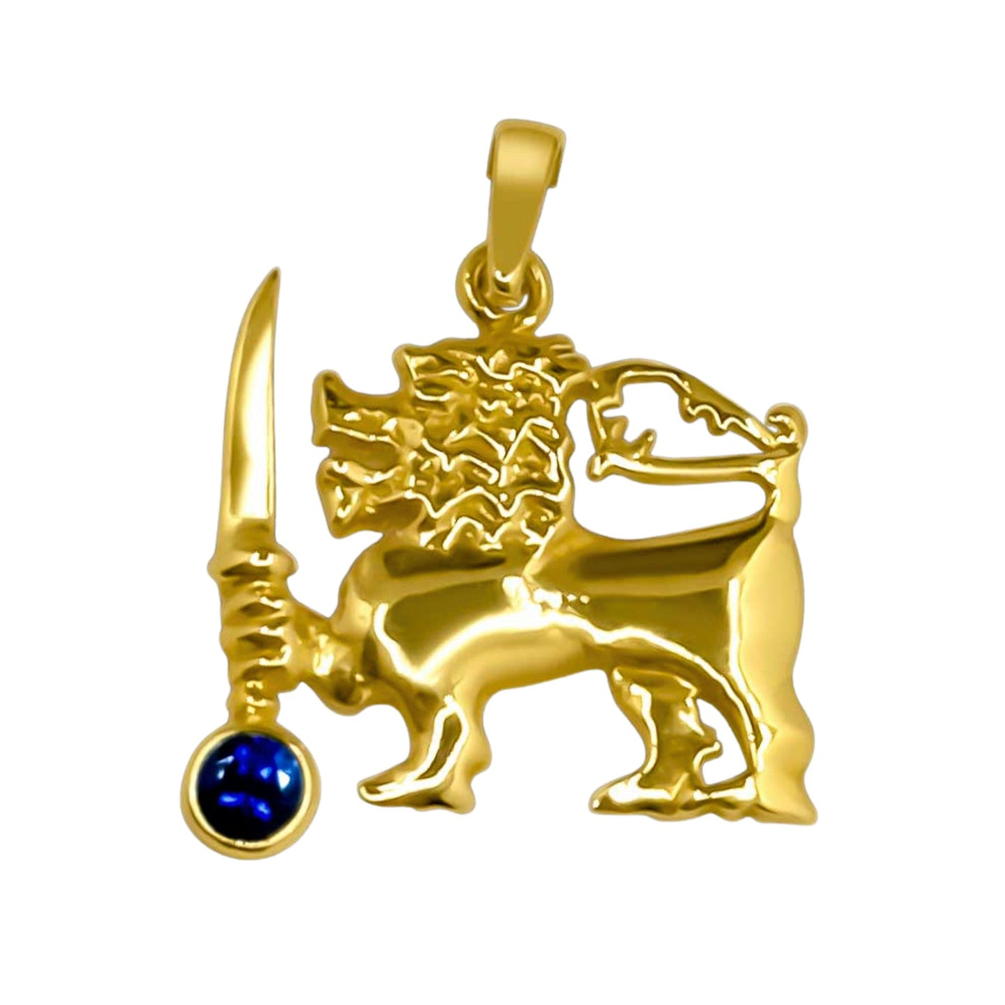Lakpura® Gold Lion Pendant with Blue Sapphire Stone