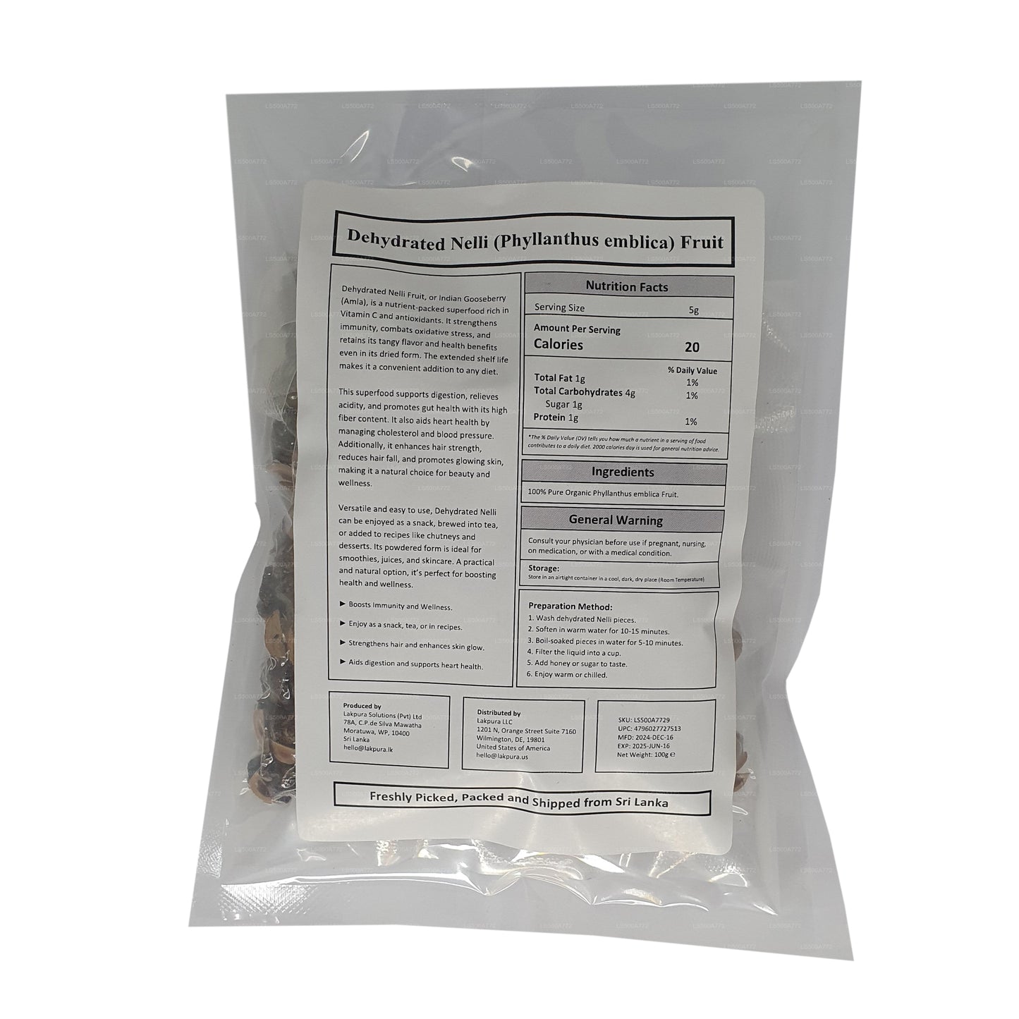 Lakpura 脱水 Nelli（Amla/Phyllanthus emblica）水果