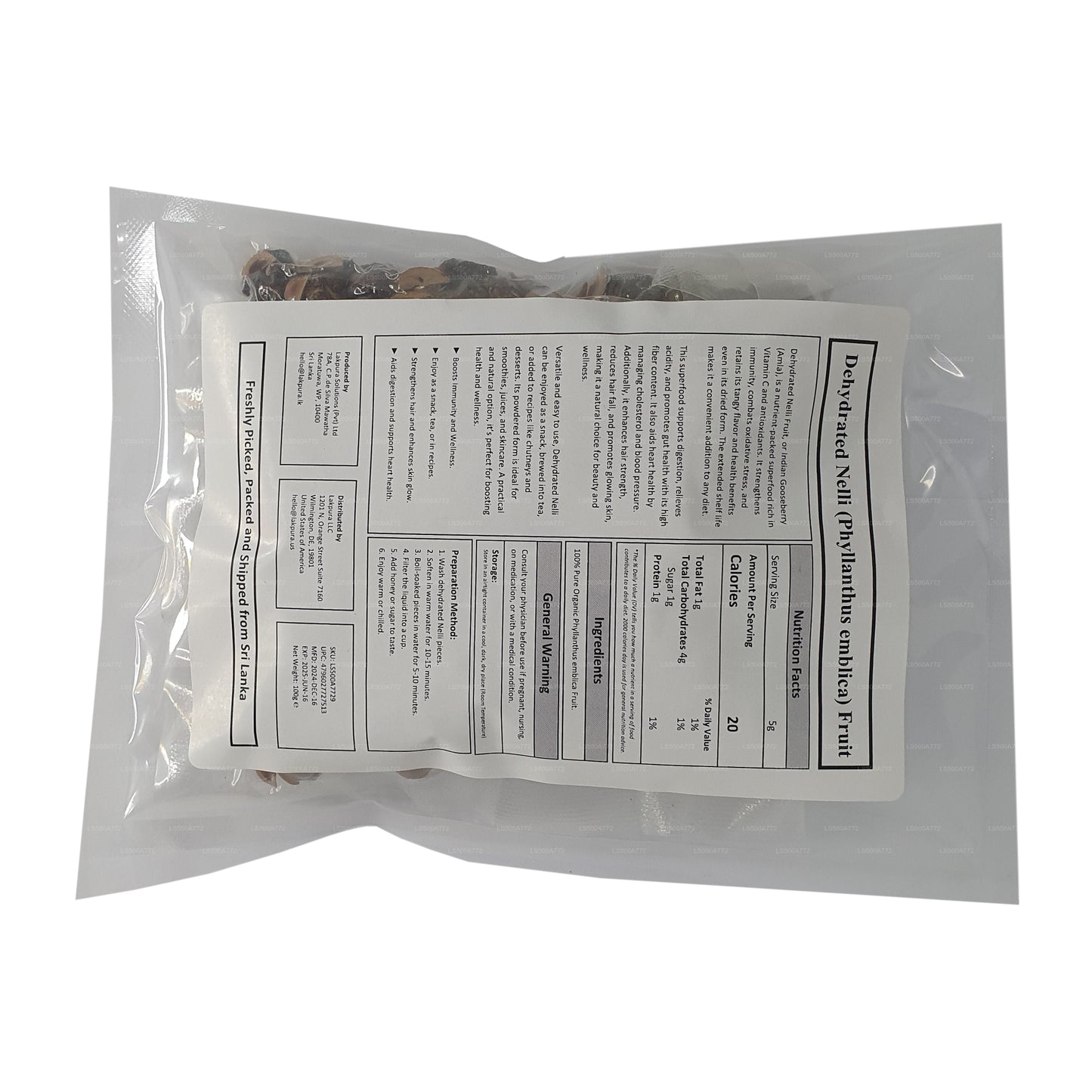 Lakpura 脱水 Nelli（Amla/Phyllanthus emblica）水果