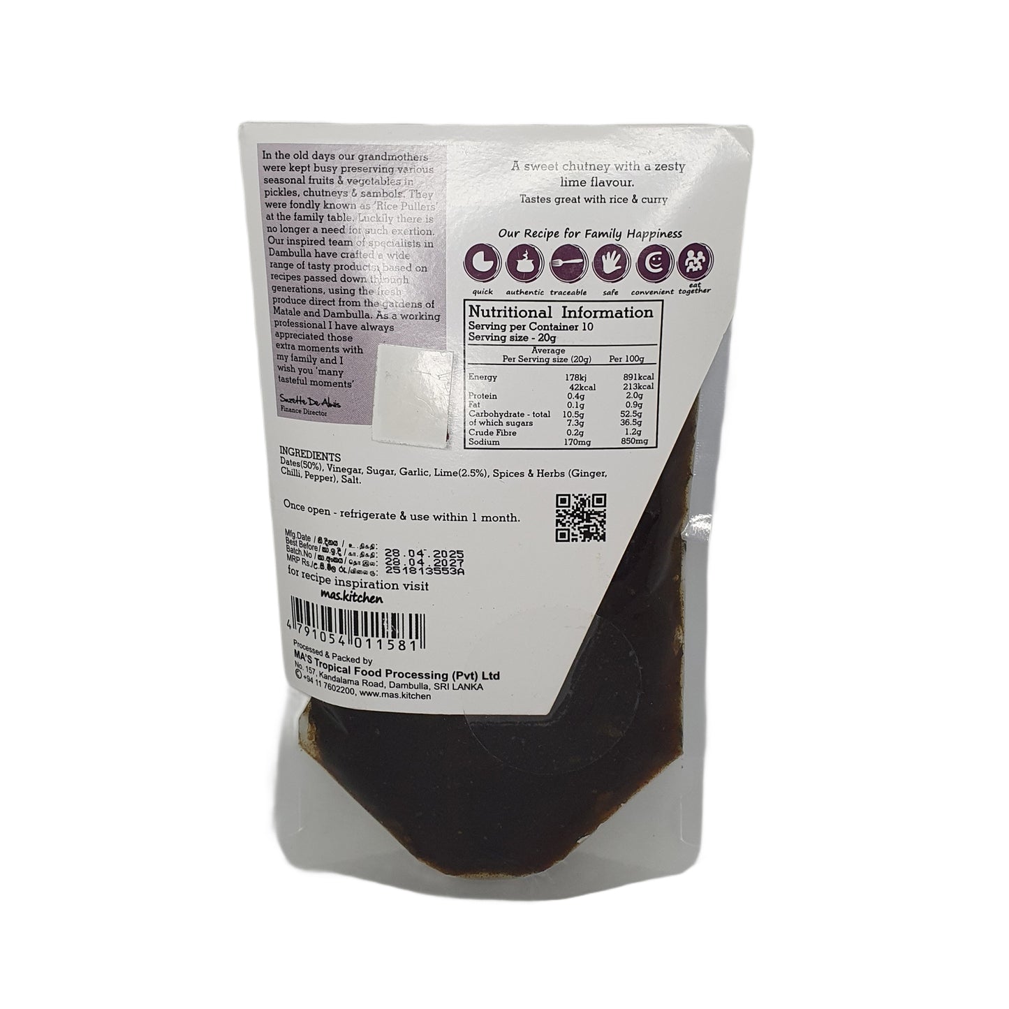 MA 的厨房椰枣和酸橙酸辣酱 (200 g)