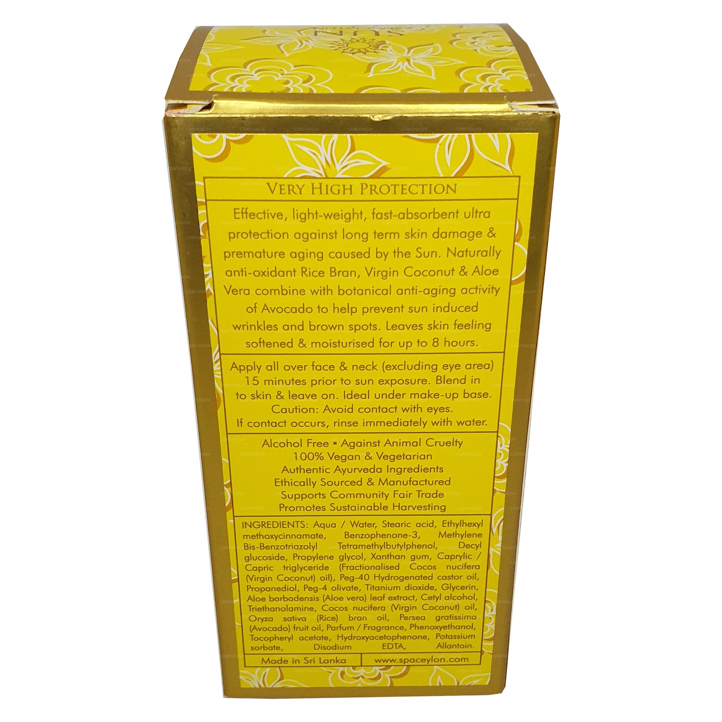 Spa Ceylon SUN 保湿护理抗衰老面霜 UVA + UVB “SPF 50+”（30 毫升）