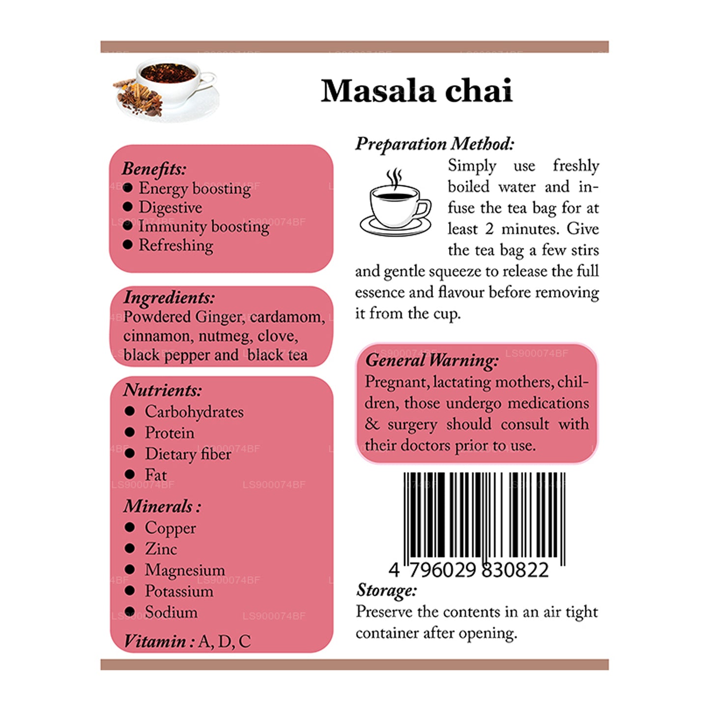 Lifetone Masala Chai (40g) 20 Tea Bags