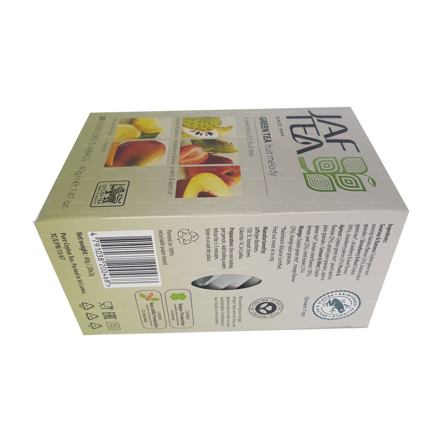 Jaf Tea Pure Green 系列绿茶水果旋律 (40g) 20 个茶包
