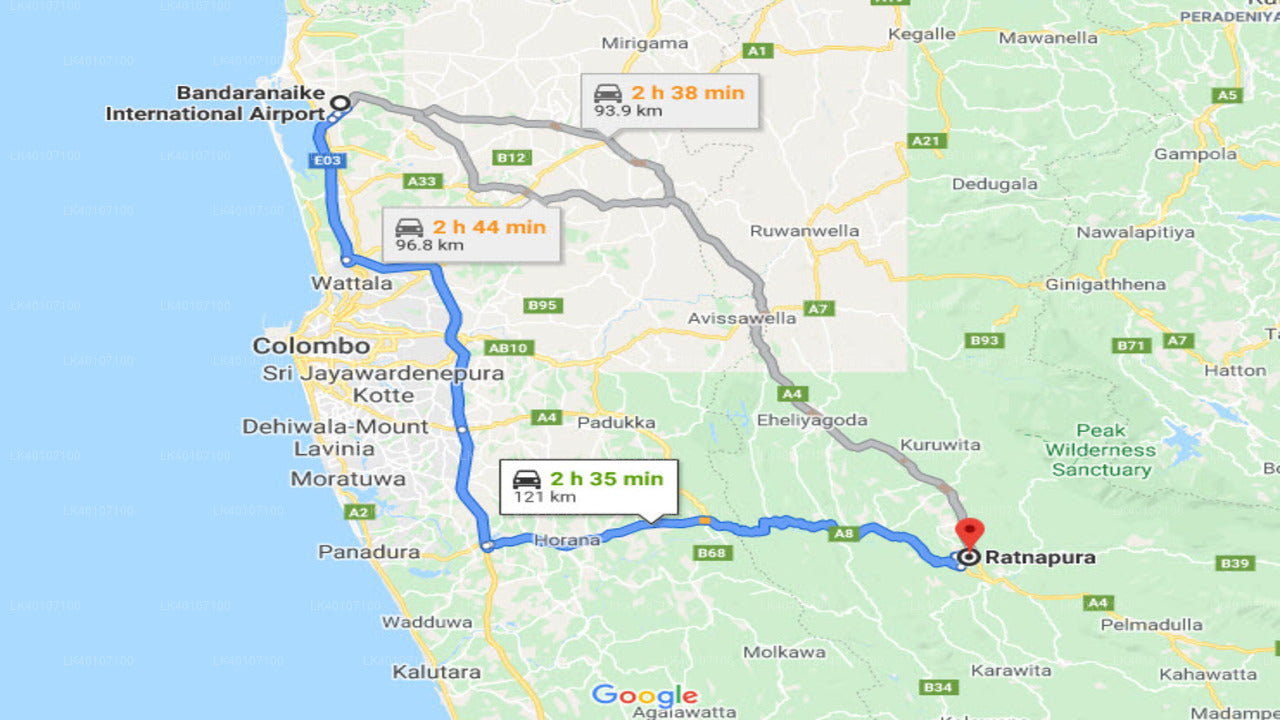 科伦坡（CMB）机场至拉特那普拉城市私人接送