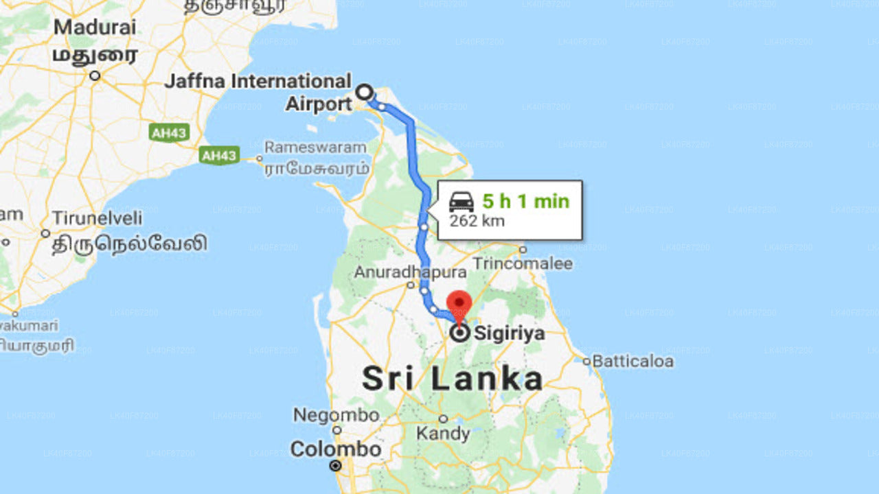 Jaffna (JAF) 机场至 Sigiriya 城市私人接送