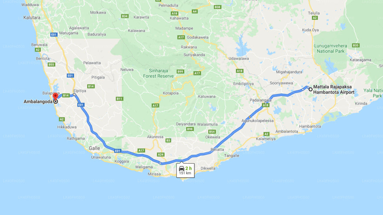 Mattala Airport (HRI) to Ambalangoda City Private Transfer