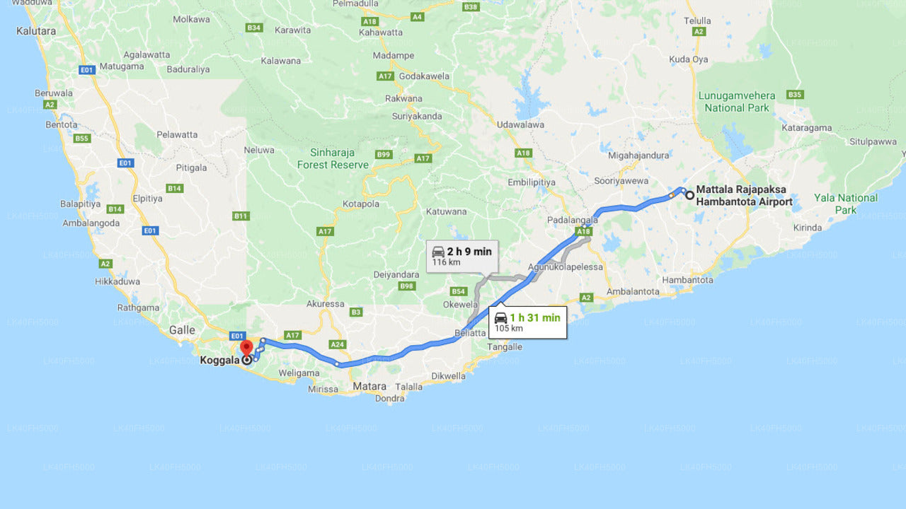 肯加拉市到马塔拉机场（HRI）的私人接送服务