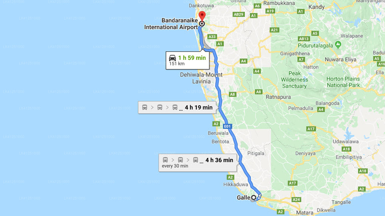 加勒市至科伦坡机场 (CMB) 私人接送