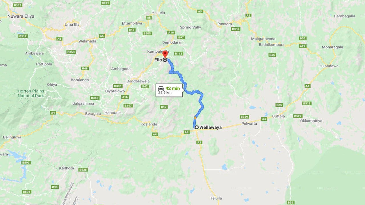 Wellawaya City to Ella City Private Transfer