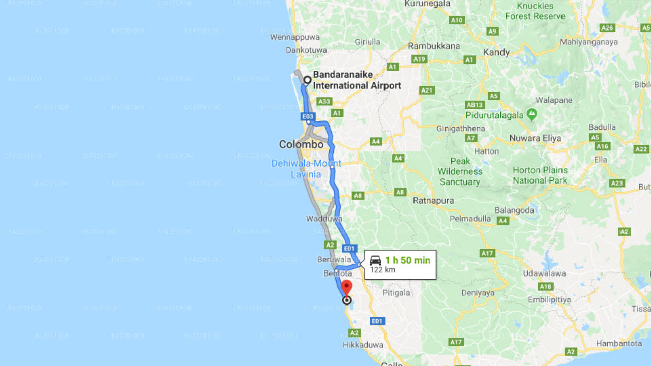 Transfer between Colombo Airport (CMB) and Riu Sri Lanka All Inclusive, Ahungalla