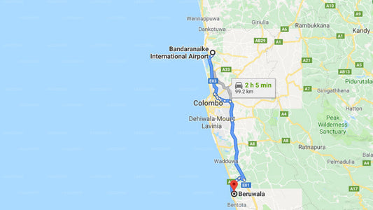 Transfer between Colombo Airport (CMB) and Earl's Reef, Beruwala